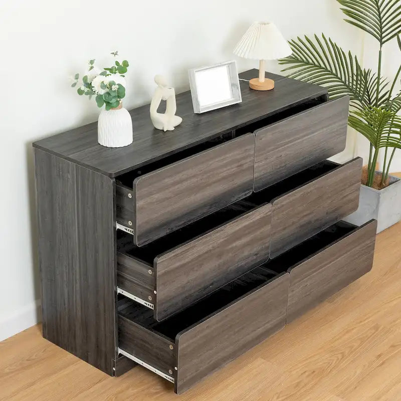 Commode à 6 tiroirs de 47 po de large, buffet, console, armoires de rangement, armoires de rangement d'appoint sans poignée