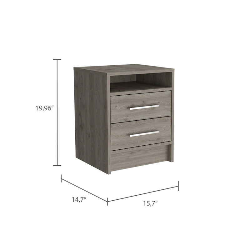Table de chevet rectangulaire Rowley à 2 tiroirs et 1 tablette, chêne fumé