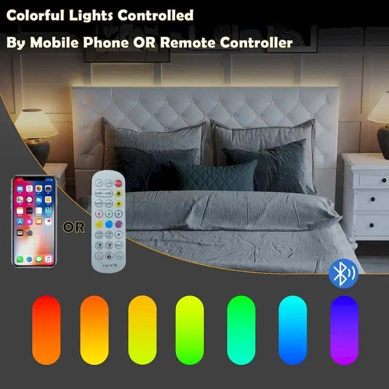Cadre de Lit Designer Queen/King avec Éclairage d'Ambiance LED en Cuir PU