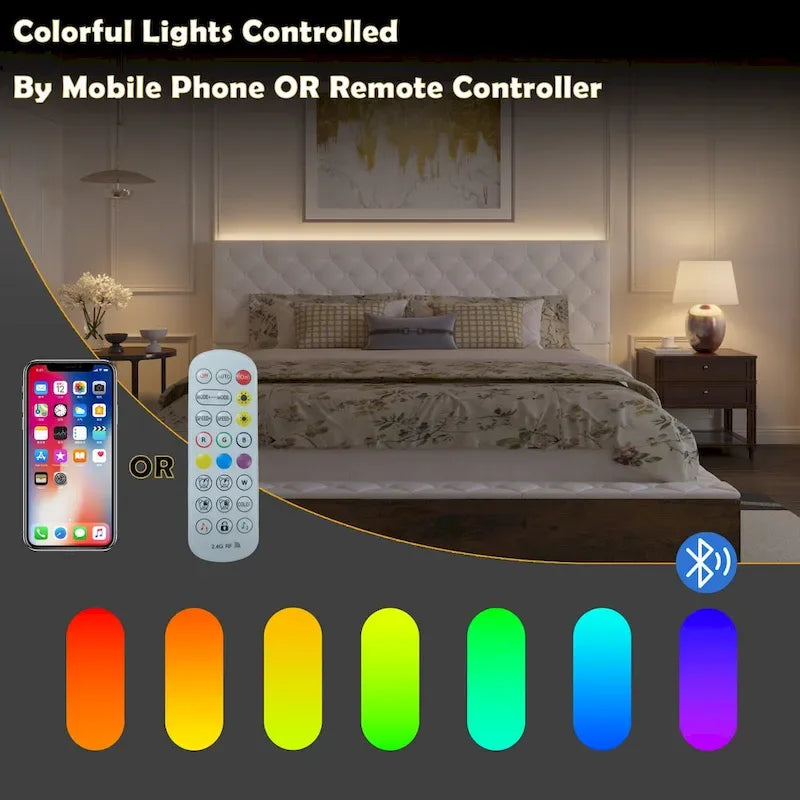 Cadre de Lit Designer Queen/King avec Éclairage d'Ambiance LED en Cuir PU