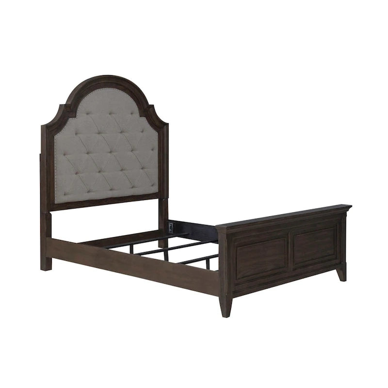 Ensemble de lit, commode et miroir rembourrés marron sellier Paradise Valley