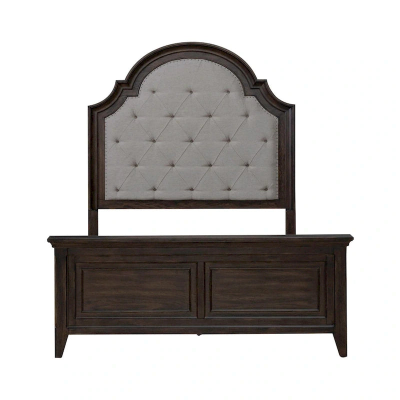 Ensemble de lit, commode et miroir rembourrés marron sellier Paradise Valley