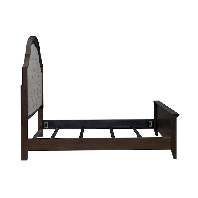 Ensemble de lit, commode et miroir rembourrés marron sellier Paradise Valley