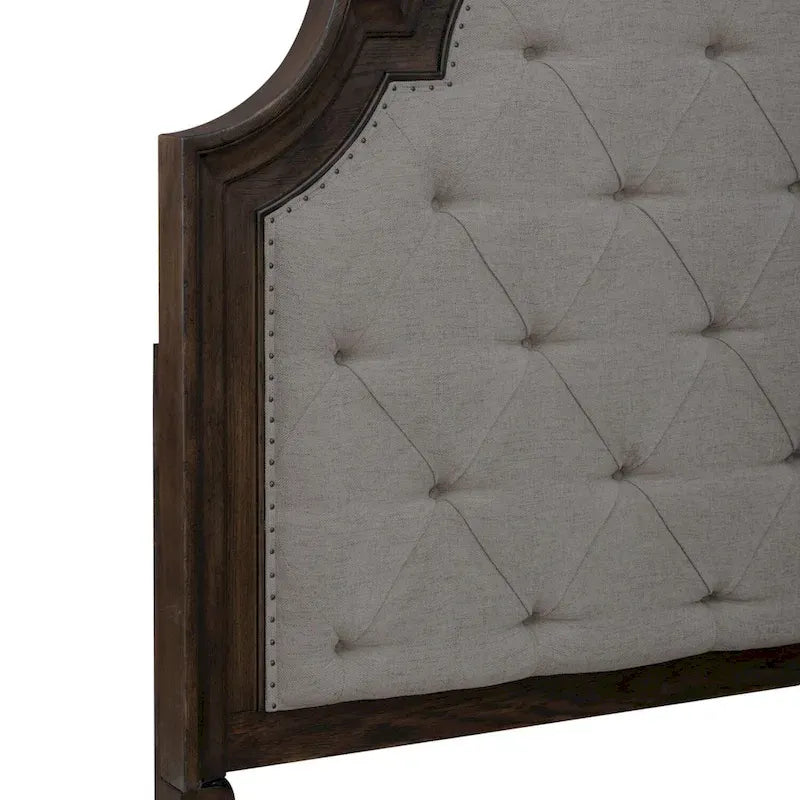 Ensemble de lit, commode et miroir rembourrés marron sellier Paradise Valley