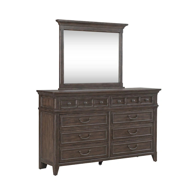 Ensemble de lit, commode et miroir rembourrés marron sellier Paradise Valley