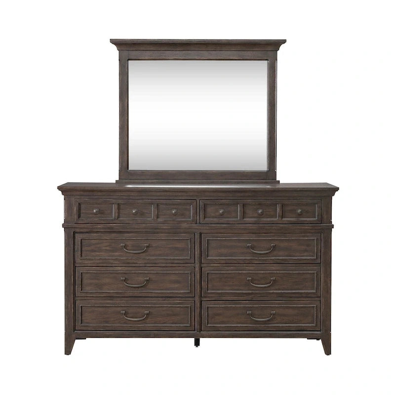 Ensemble de lit, commode et miroir rembourrés marron sellier Paradise Valley