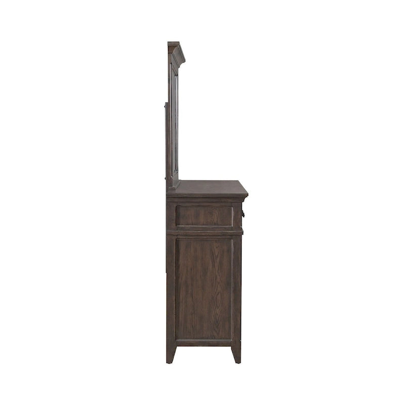 Ensemble de lit, commode et miroir rembourrés marron sellier Paradise Valley