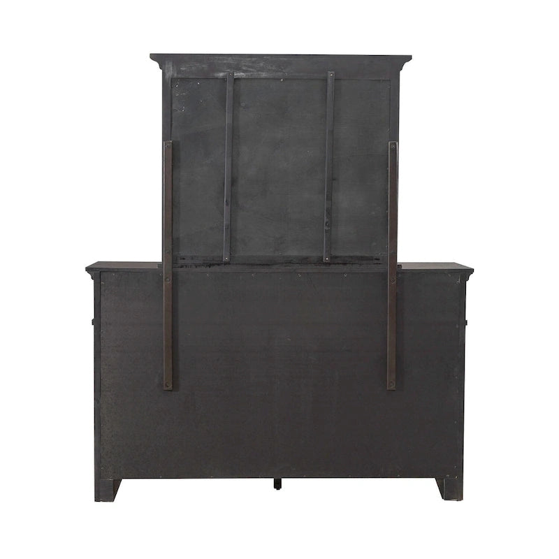 Ensemble de lit, commode et miroir rembourrés marron sellier Paradise Valley