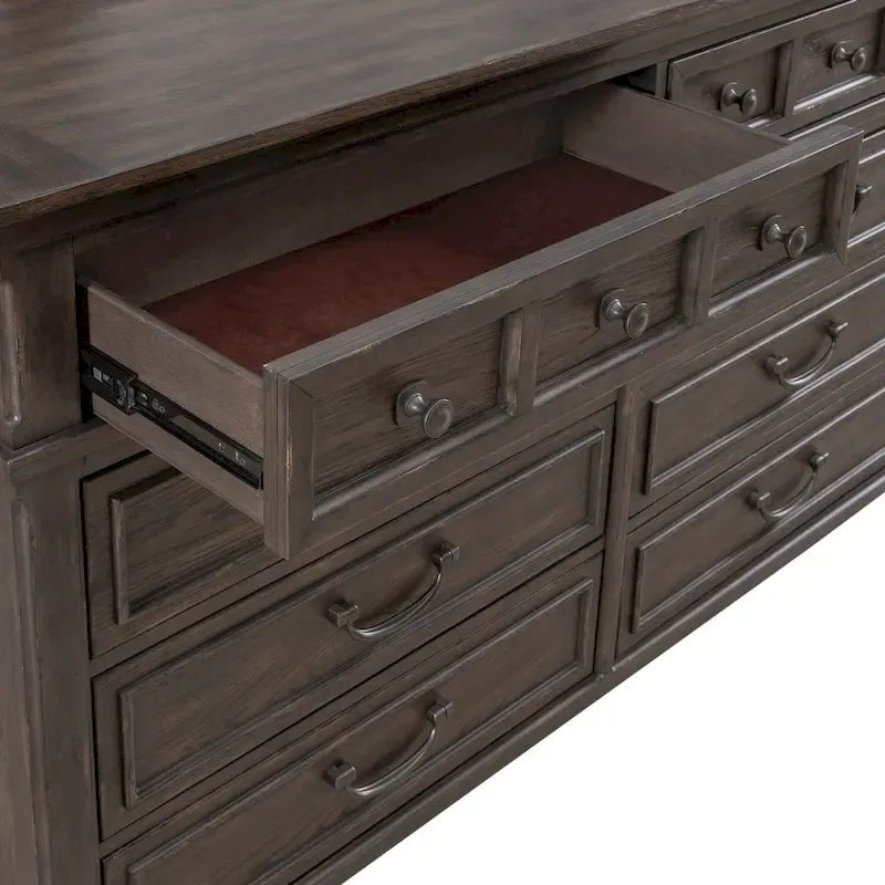 Ensemble de lit, commode et miroir rembourrés marron sellier Paradise Valley
