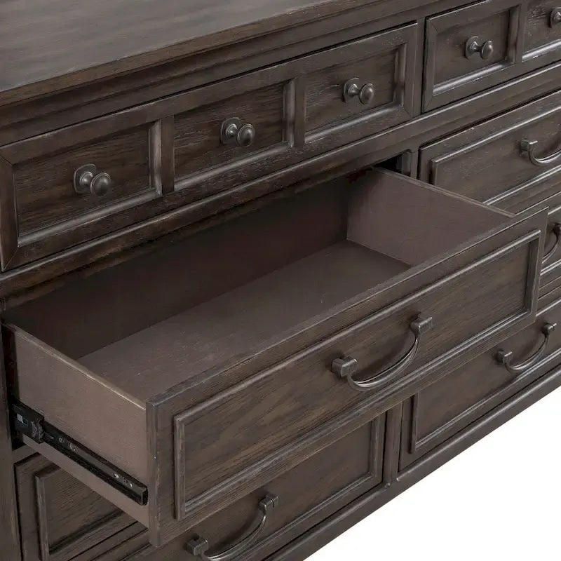Ensemble de lit, commode et miroir rembourrés marron sellier Paradise Valley