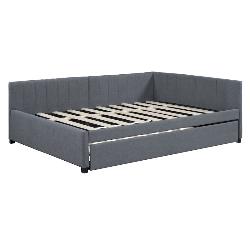 Lit de Repos Rembourré Grand Format avec Lit Gigogne Cadre de Canapé-Lit, Aucun Sommier Tapissier Requis