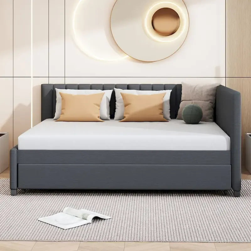 Lit de Repos Rembourré Grand Format avec Lit Gigogne Cadre de Canapé-Lit, Aucun Sommier Tapissier Requis