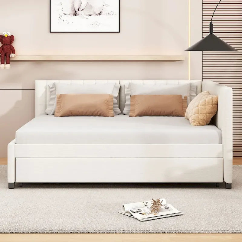 Lit de Repos Rembourré Grand Format avec Lit Gigogne Cadre de Canapé-Lit, Aucun Sommier Tapissier Requis