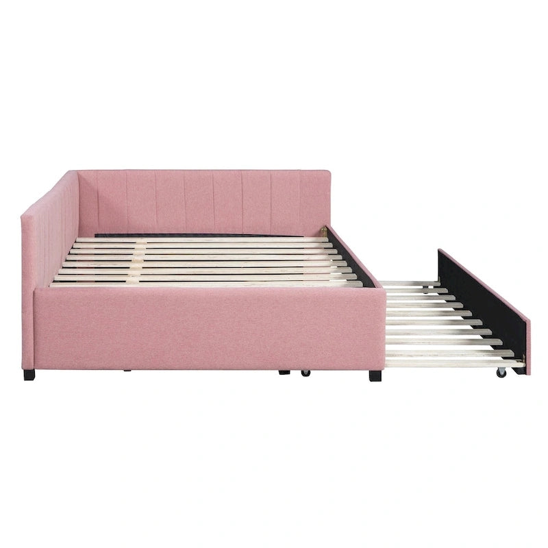 Lit de Repos Rembourré Grand Format avec Lit Gigogne Cadre de Canapé-Lit, Aucun Sommier Tapissier Requis