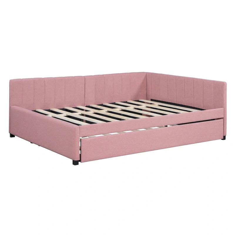 Lit de Repos Rembourré Grand Format avec Lit Gigogne Cadre de Canapé-Lit, Aucun Sommier Tapissier Requis