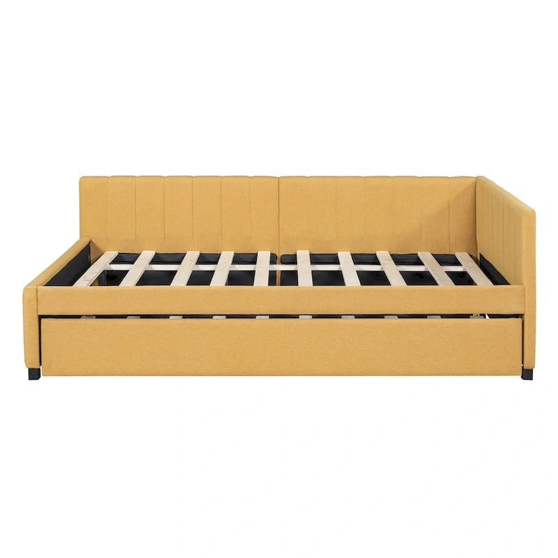 Lit de Repos Rembourré Grand Format avec Lit Gigogne Cadre de Canapé-Lit, Aucun Sommier Tapissier Requis