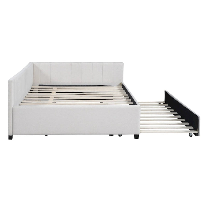Lit de Repos Rembourré Grand Format avec Lit Gigogne Cadre de Canapé-Lit, Aucun Sommier Tapissier Requis