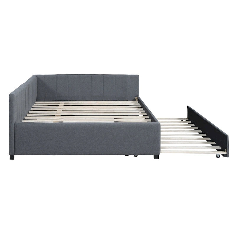 Lit de Repos Rembourré Grand Format avec Lit Gigogne Cadre de Canapé-Lit, Aucun Sommier Tapissier Requis