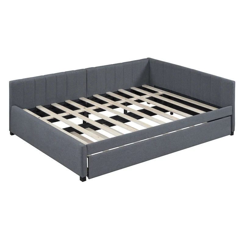 Lit de Repos Rembourré Grand Format avec Lit Gigogne Cadre de Canapé-Lit, Aucun Sommier Tapissier Requis