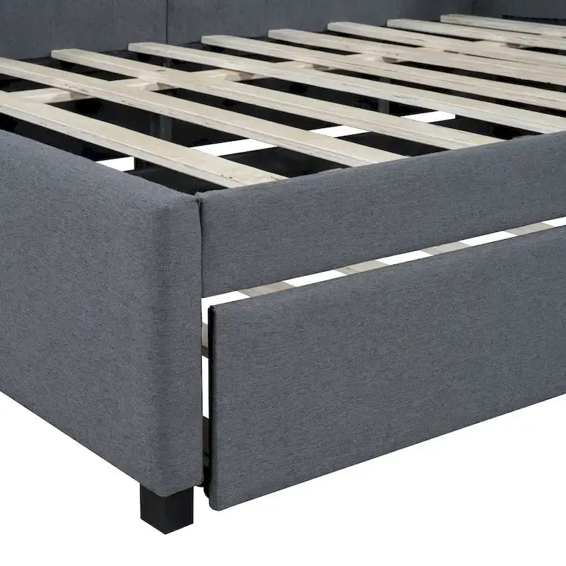 Lit de Repos Rembourré Grand Format avec Lit Gigogne Cadre de Canapé-Lit, Aucun Sommier Tapissier Requis