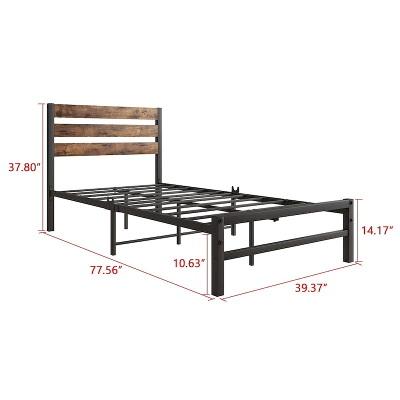 Lit plateforme avec tête de lit rustique en bois vintage