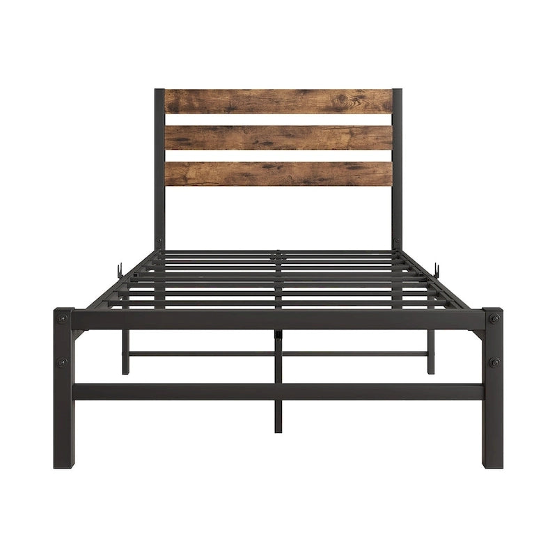 Lit plateforme avec tête de lit rustique en bois vintage