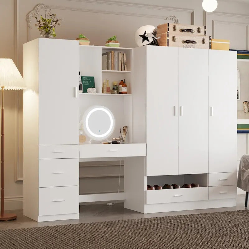 Ensemble de meubles de rangement combinant un espace de travail et une armoire avec une coiffeuse de luxe