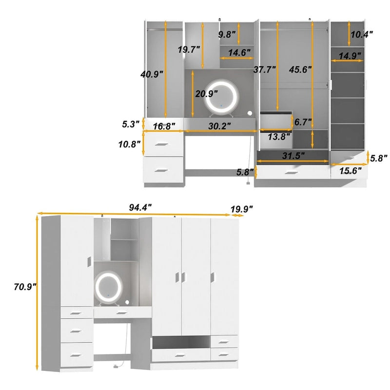 Ensemble de meubles de rangement combinant un espace de travail et une armoire avec une coiffeuse de luxe