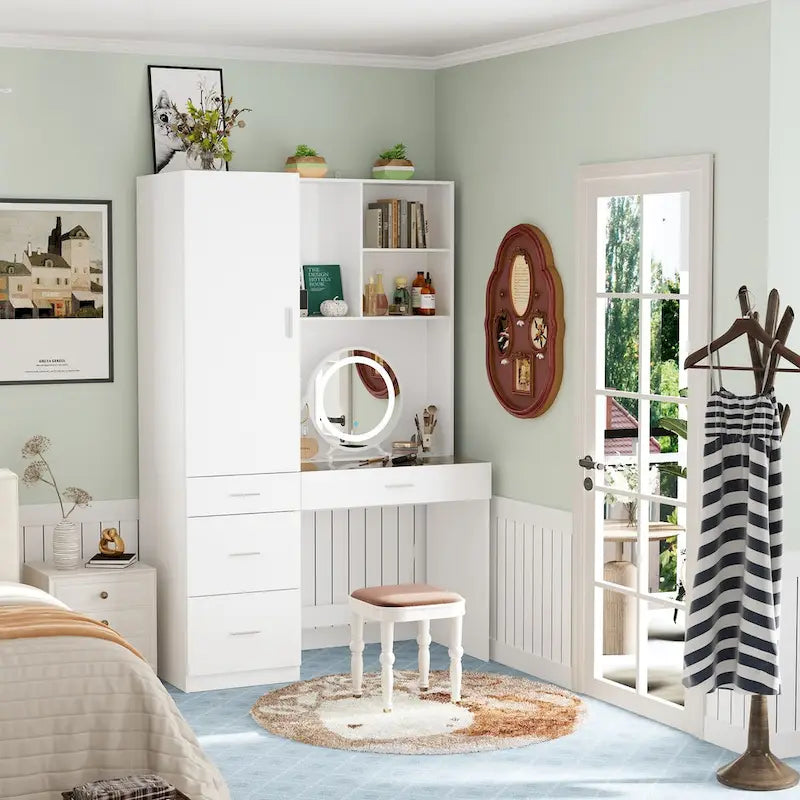 Ensemble de meubles de rangement combinant un espace de travail et une armoire avec une coiffeuse de luxe