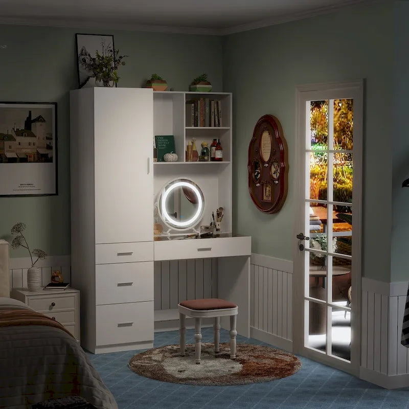 Ensemble de meubles de rangement combinant un espace de travail et une armoire avec une coiffeuse de luxe