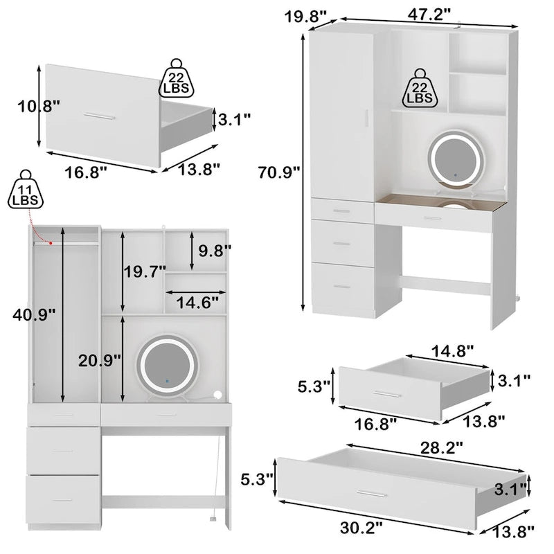 Ensemble de meubles de rangement combinant un espace de travail et une armoire avec une coiffeuse de luxe