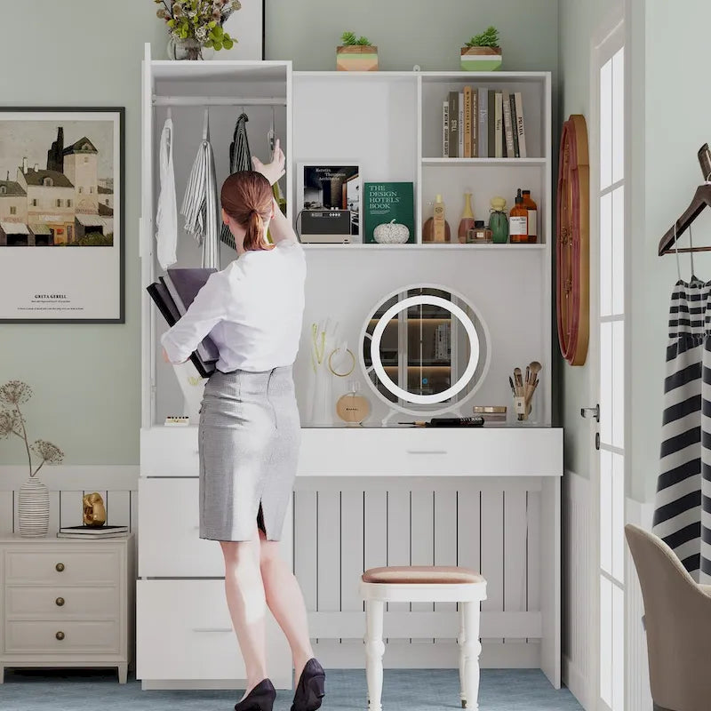 Ensemble de meubles de rangement combinant un espace de travail et une armoire avec une coiffeuse de luxe