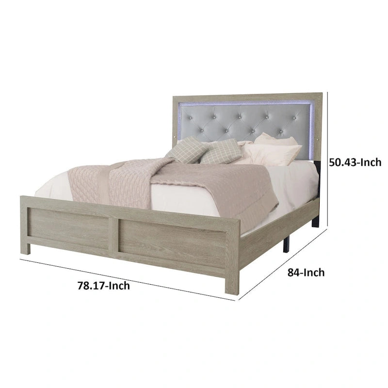 Lit King Size Ancy, tête de lit capitonnée et rembourrée, finition gris clair