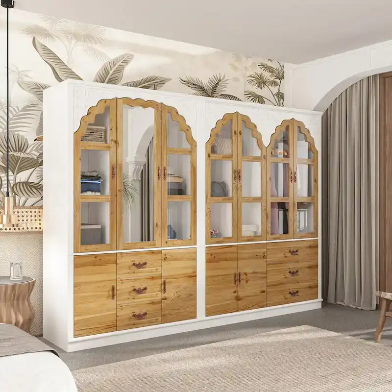 Vintage-Inspired Grand Closet Dual Wardrobe Set with Metal Accents