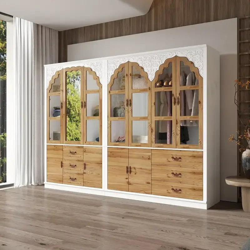 Ensemble double armoire Grand Dressing d'inspiration vintage avec accents métalliques