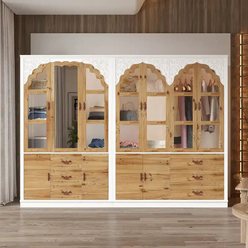 Ensemble double armoire Grand Dressing d'inspiration vintage avec accents métalliques