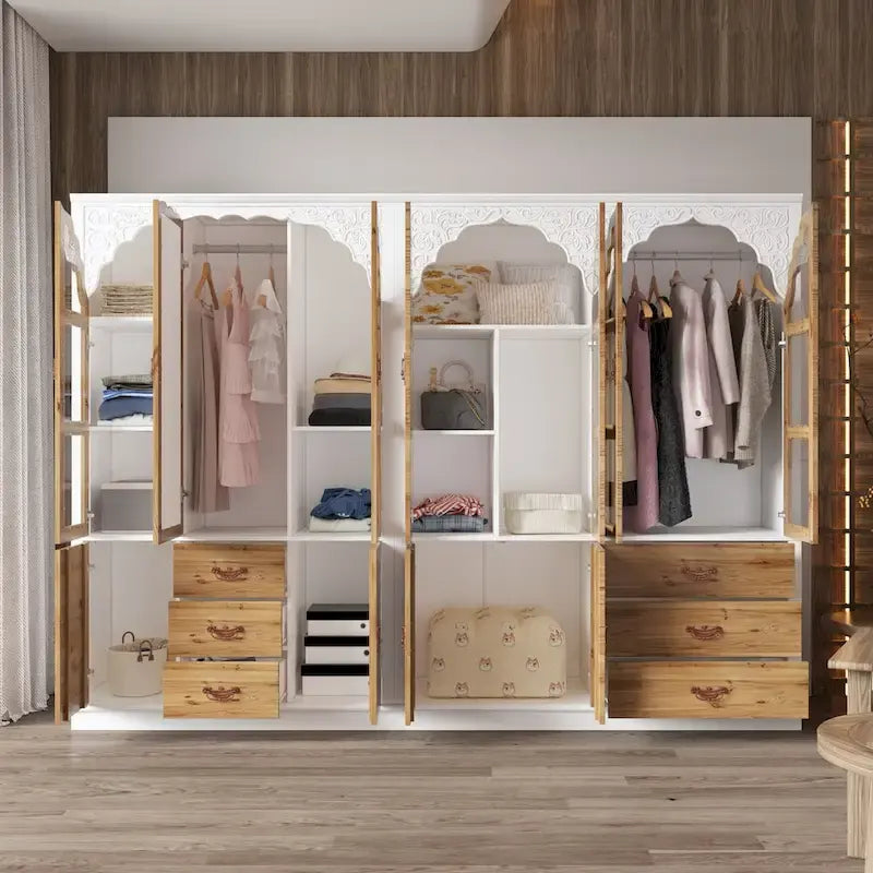Ensemble double armoire Grand Dressing d'inspiration vintage avec accents métalliques