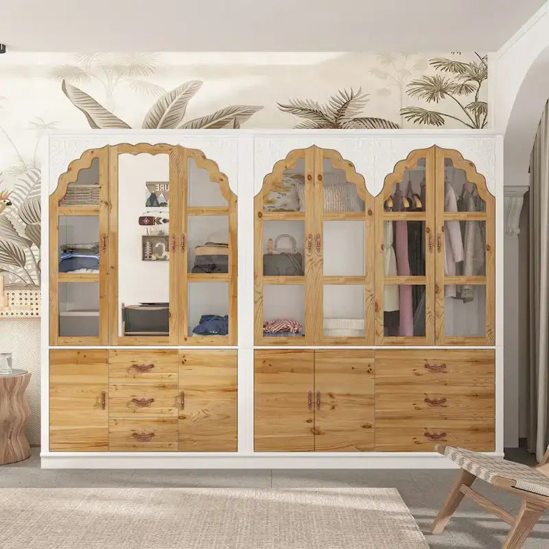 Ensemble double armoire Grand Dressing d'inspiration vintage avec accents métalliques