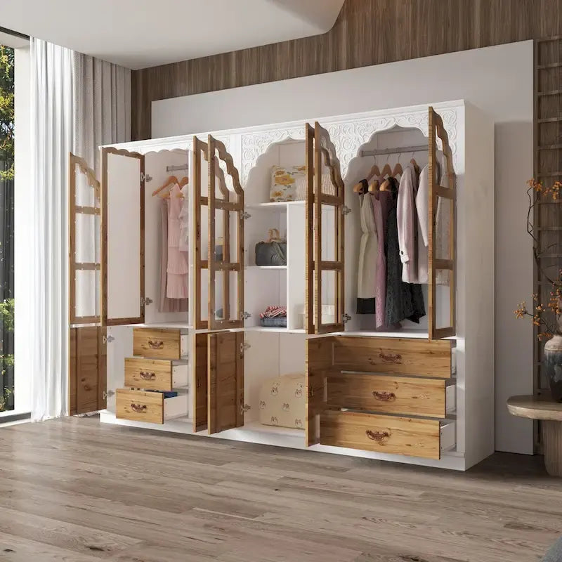 Ensemble double armoire Grand Dressing d'inspiration vintage avec accents métalliques