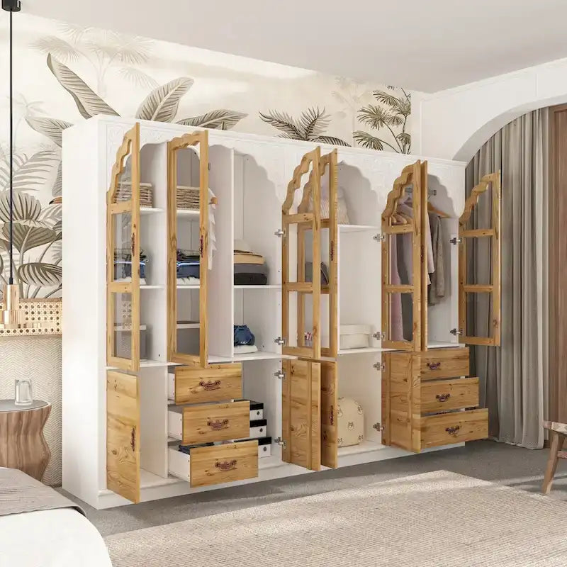 Ensemble double armoire Grand Dressing d'inspiration vintage avec accents métalliques