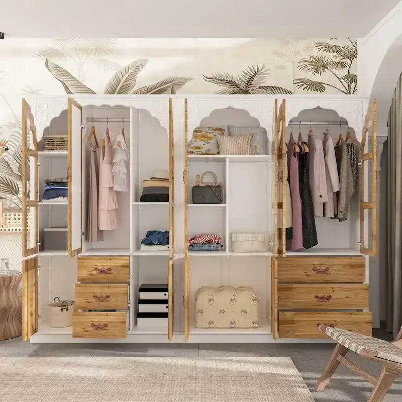 Ensemble double armoire Grand Dressing d'inspiration vintage avec accents métalliques