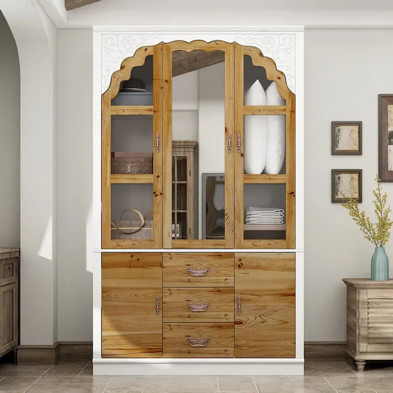 Ensemble double armoire Grand Dressing d'inspiration vintage avec accents métalliques