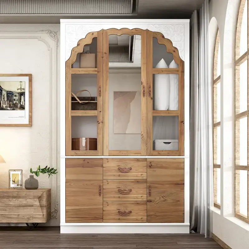 Ensemble double armoire Grand Dressing d'inspiration vintage avec accents métalliques