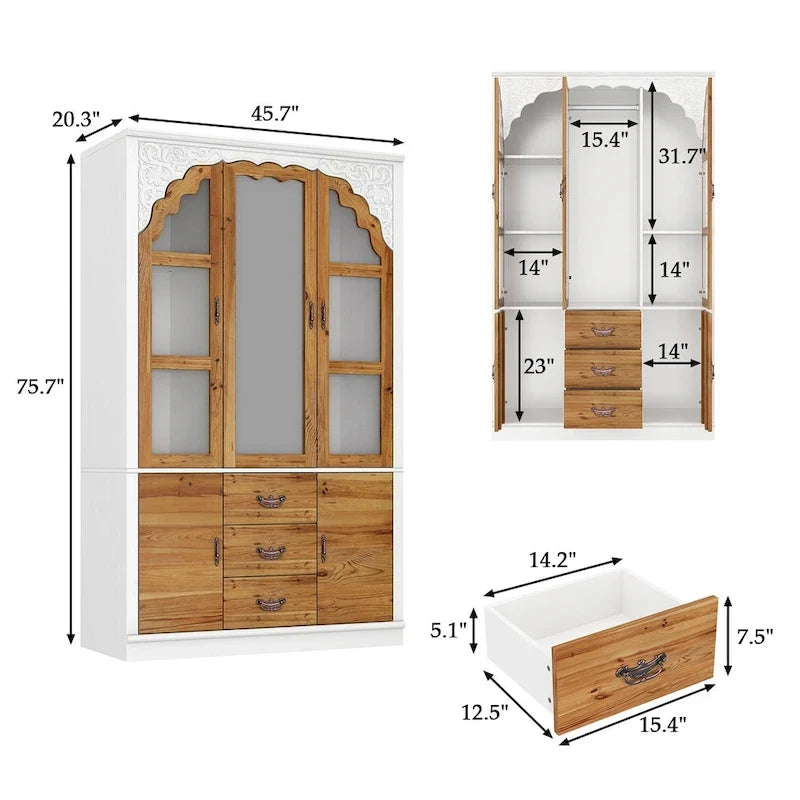 Ensemble double armoire Grand Dressing d'inspiration vintage avec accents métalliques
