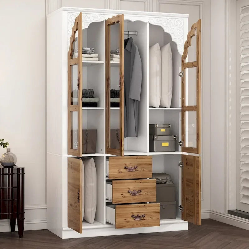 Ensemble double armoire Grand Dressing d'inspiration vintage avec accents métalliques