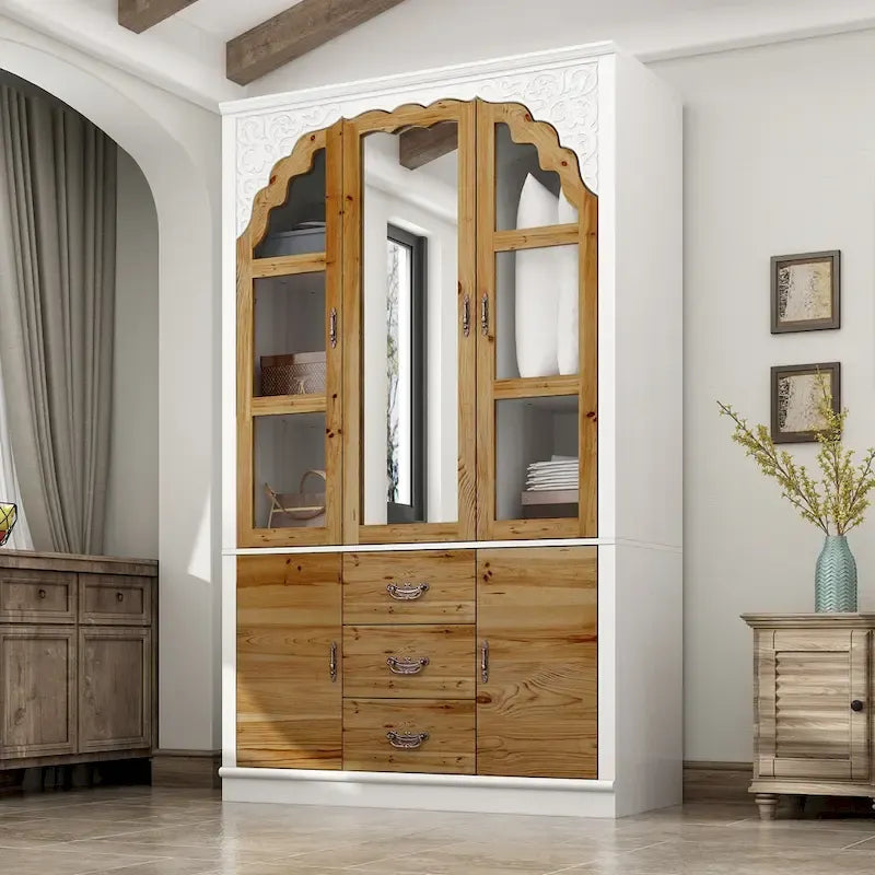 Ensemble double armoire Grand Dressing d'inspiration vintage avec accents métalliques