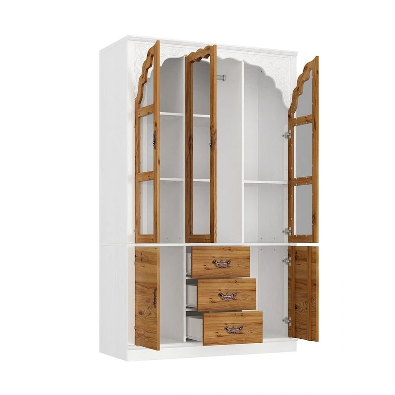 Ensemble double armoire Grand Dressing d'inspiration vintage avec accents métalliques