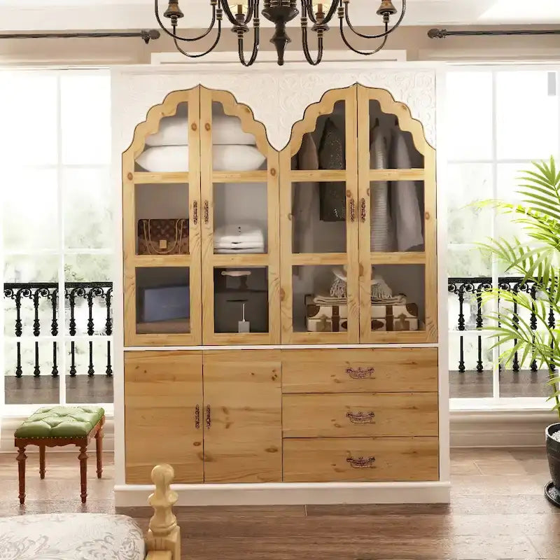 Ensemble double armoire Grand Dressing d'inspiration vintage avec accents métalliques