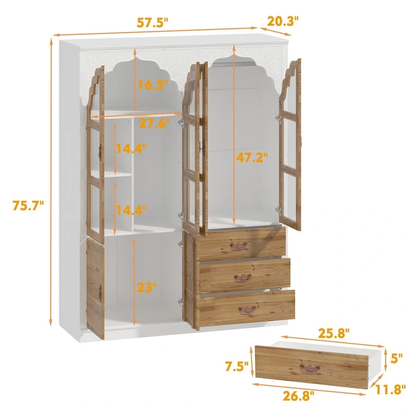Ensemble double armoire Grand Dressing d'inspiration vintage avec accents métalliques