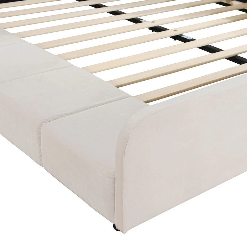 Lit capitonné au sol Mère et Enfant avec bureau de chevet et petit tabouret rond